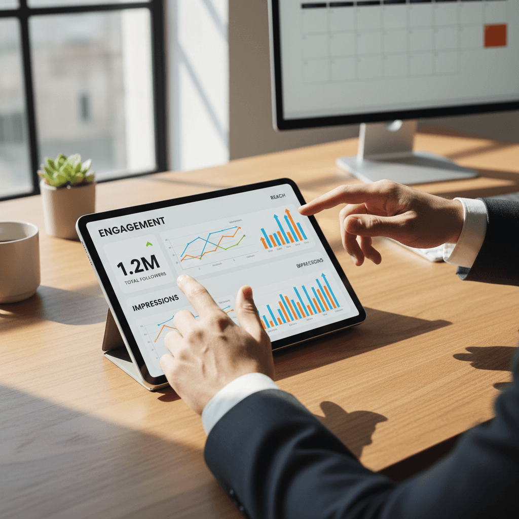 Marketing professional reviewing campaign data